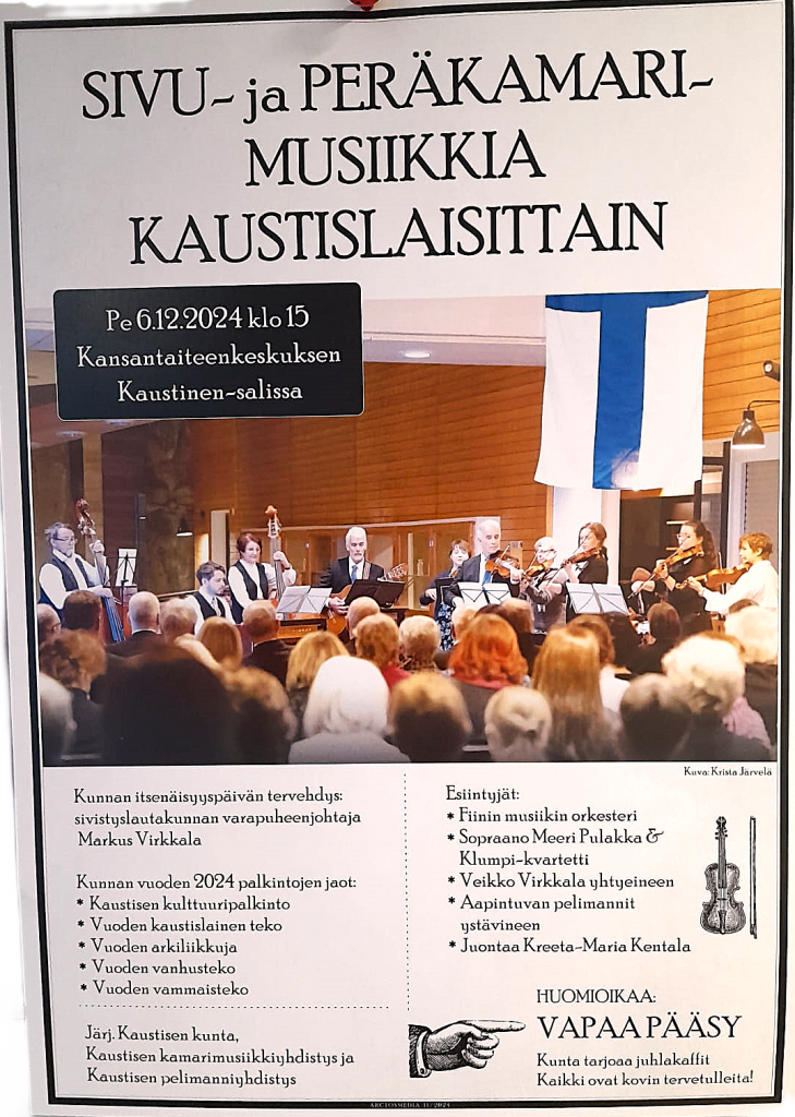 Sivu- ja peräkamarimusiikkia kaustislaisittain 6.12.2024