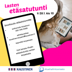 Kuvassa tablettia katsova tyttö sekä infoteksti.