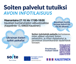 Soiten palvelut tutuiksi-infotilaisuus 27.10. / Ласкаво просимо ознайомитися з послугами Soite