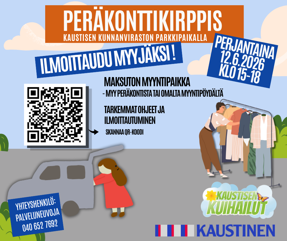 Peräkonttikirppis kunnanviraston edustalla 12.6.2026